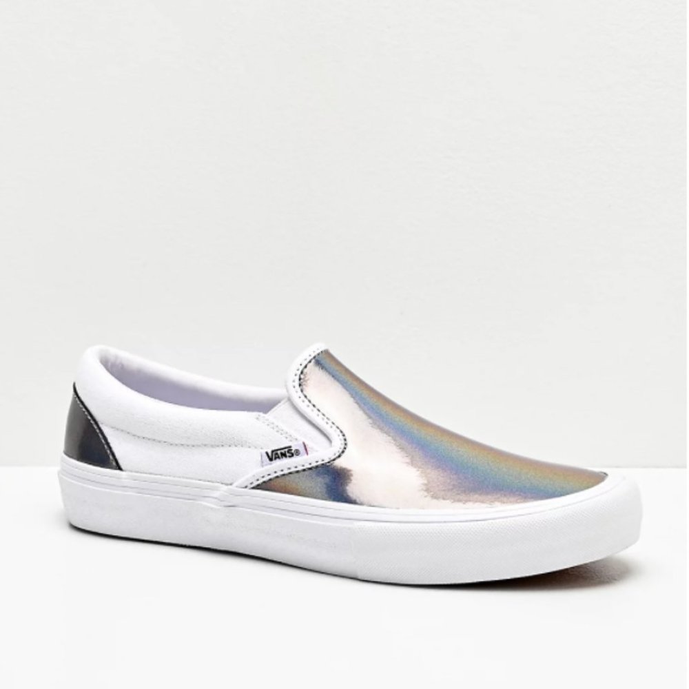 Silver Metallic Rainbow Slip on Vans - Picture 3 of 6